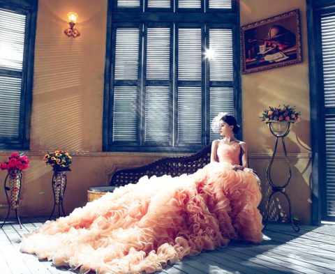 blush wedding gown